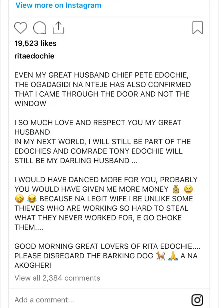 “I’m a legit wife who came through the door and not the window” – Rita Edochie slams Yul Edochie