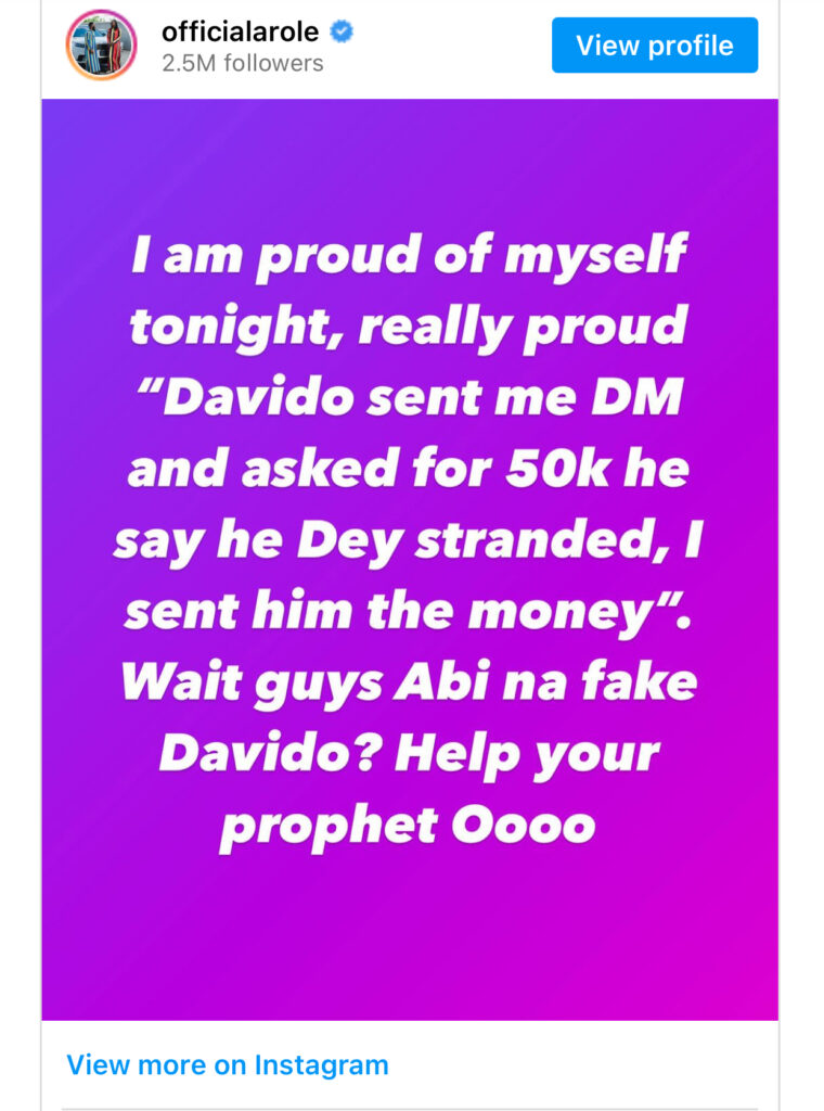 Davido sent me a DM begging me for N50K, says he is broke – Comedian Woli Arole reveals