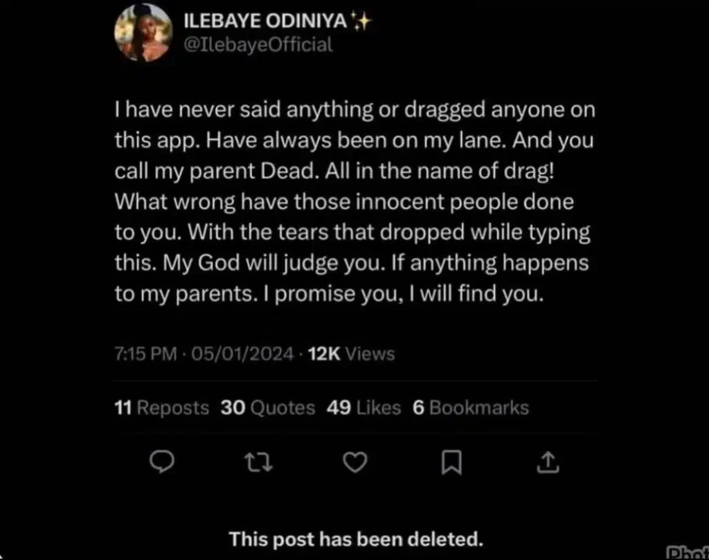 “I Can Joke With Anything But Not My Parents” – Ilebaye heartbroken set to take legal action if something bad happens to her parents