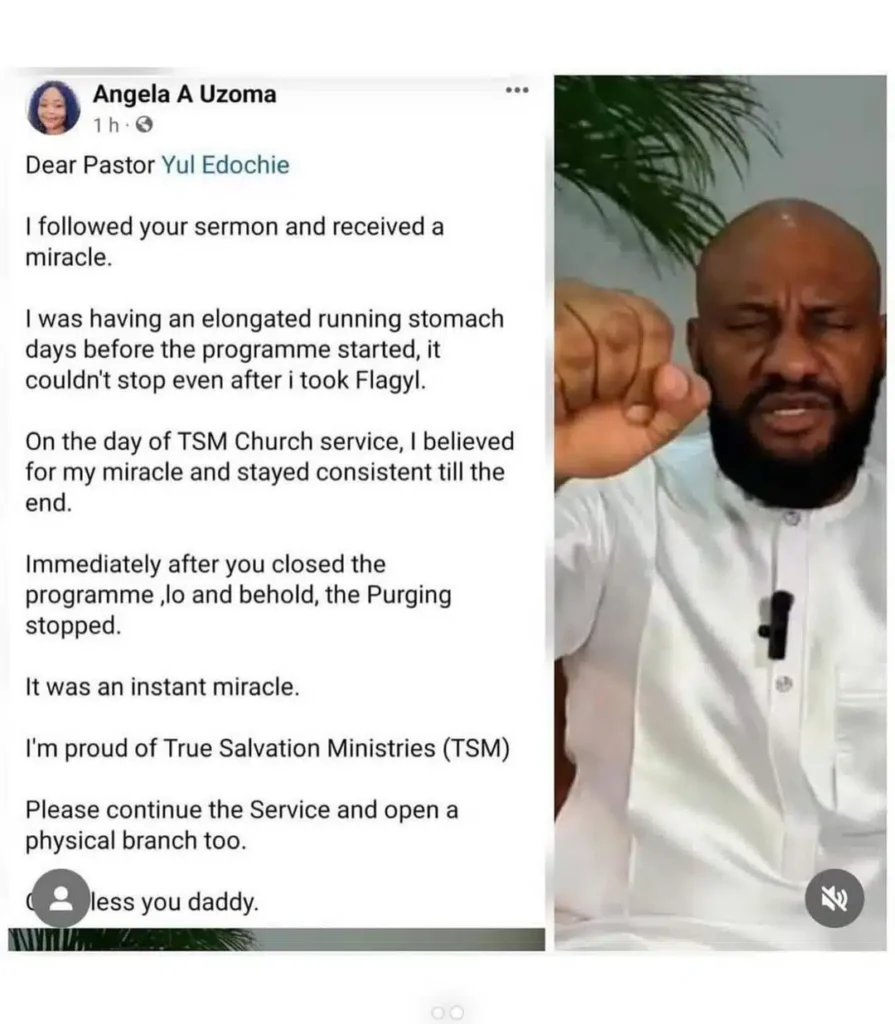 “My running stomach of months seized after pastor Yul Edochie prayer”- Member reveals 