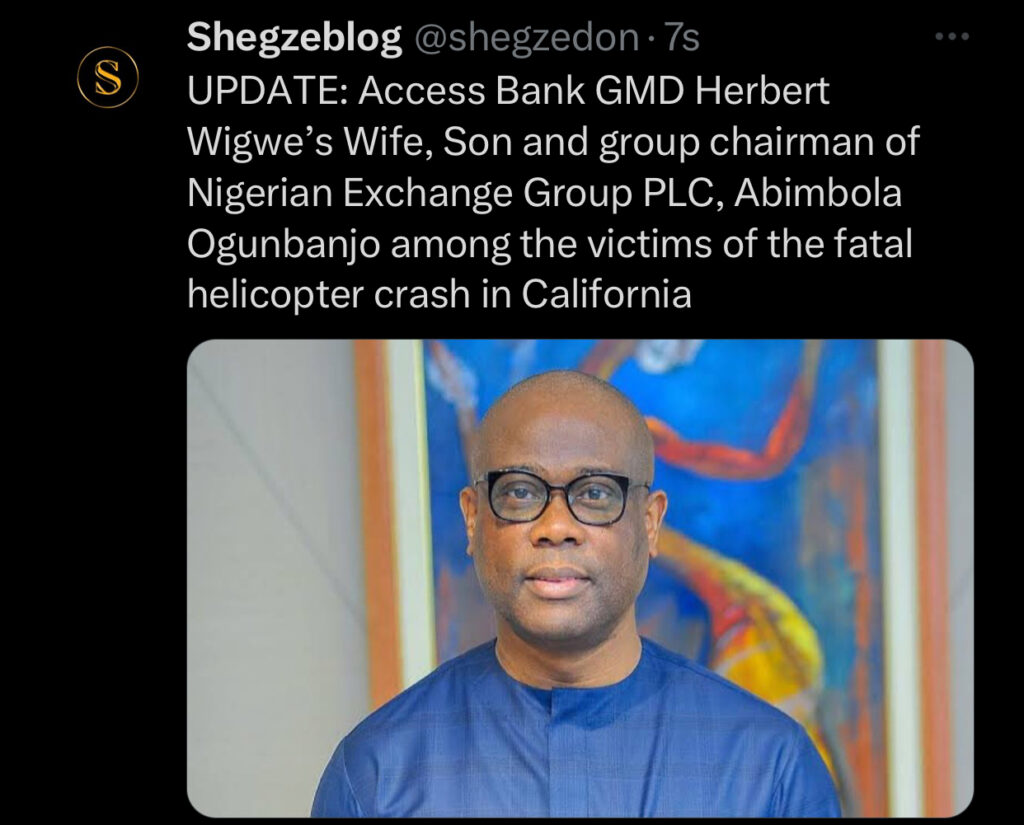 Netizens reacts in pain over the shocking death of Access Bank CEO Herbert Wigwe and his family members in a helicopter crash