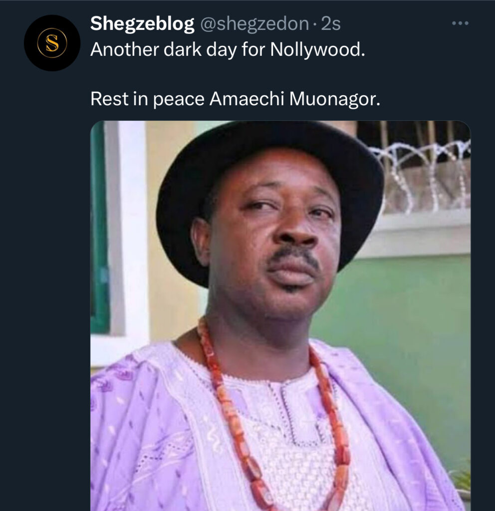 Veteran Nollywood actor Amaechi Muonagor died at 61 after battling with kidney issues 