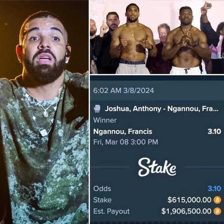 Netizens worried about Canadian-American renowned singer DRAKE after losing over $650,000 to betting on Francis Ngounou 