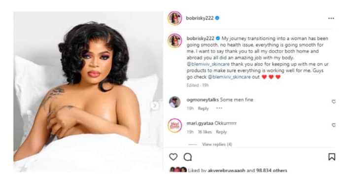 Bobrisky shares proof on her online platform that she has completed her transition to becoming a woman 